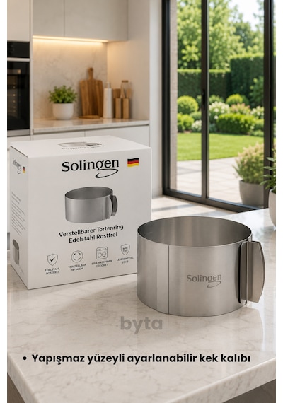Solingen Kek Kalıbı Paslanmaz Çelik Ayarlanabilir 16-34 Cm Kilitli Sistem Fırın Ve Airfryer Uyumlu Gri