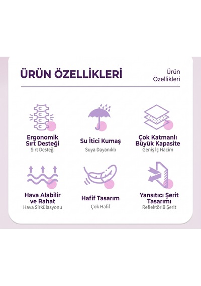 Mor Figürlü Çok Bölmeli Kız Çocuk İlkokul Ve Ortaokul Sırt Çantası