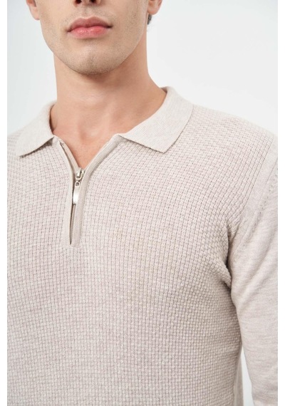İmza Bej Uzun Kol Kendinden Desenli Örme Polo Yaka Classic Comfort Fit Triko 1012245156 Koyu Bej İmza Bej Uzun Kol Kendinden Desenli Örme Polo Yaka Classic Comfort Fit Triko 1012245156 Koyu Bej
