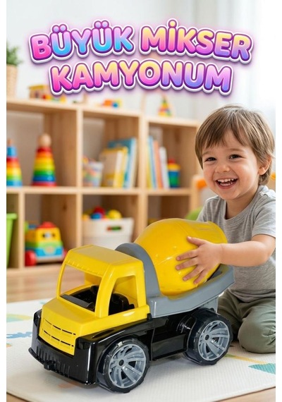 Büyük Mikser Kamyonum 25cm Döndürülebilir Mikser Hazneli Eğlenceli Oyuncak İş Makinası