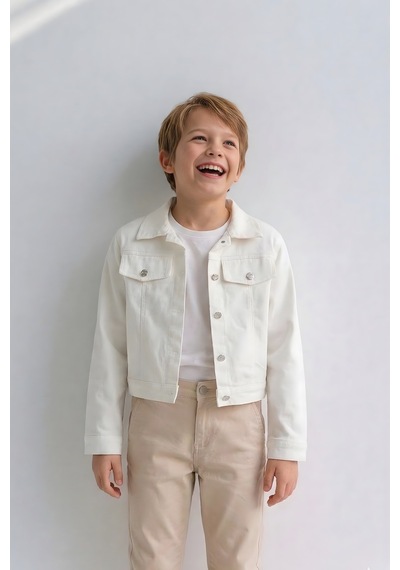 Esila Kids Erkek Çocuk Gabardin Ceket Yazlık İnce Ceket Beyaz