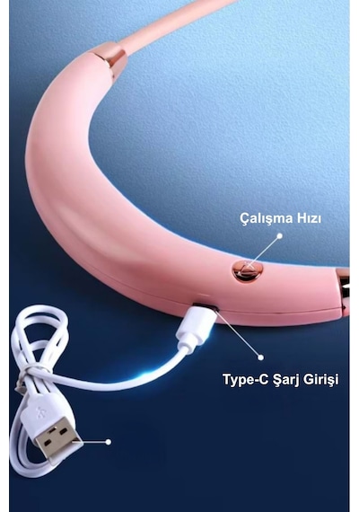 Taşınabilir Usb Şarjlı 3 Kademeli Ergonomik Boyun Fanı Vantilatör Soğutucu Zb135 Pembe