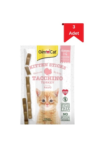 Gimcat Sticks Kitten Hindili Yavru Kedi Ödül Çubuğu 9 Gr X 3 Adet