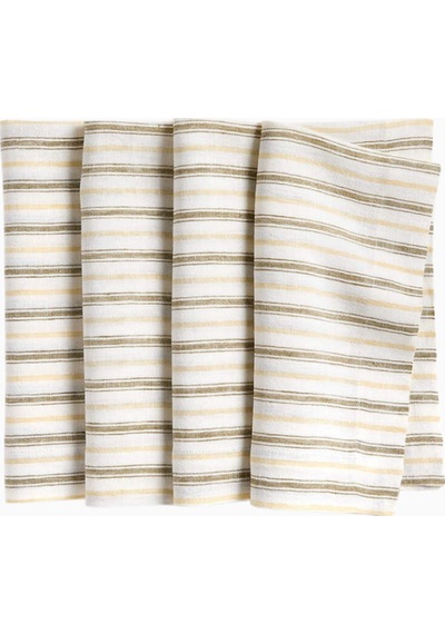 Crate & Barrel Jake Arnold Brighton Peçete 4 Lü Set, %100 Avrupa Keteni Renkli Çizgili Tasarım Runner Bej 55 X 55