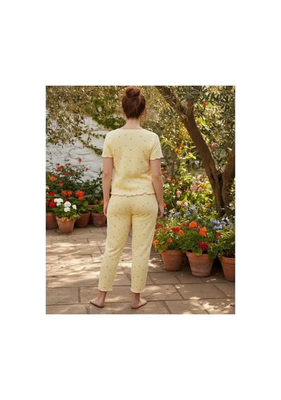 Siyah İnci Beden Fitilli Kaşkorse Örme Pijama Takım26120851 Sarı