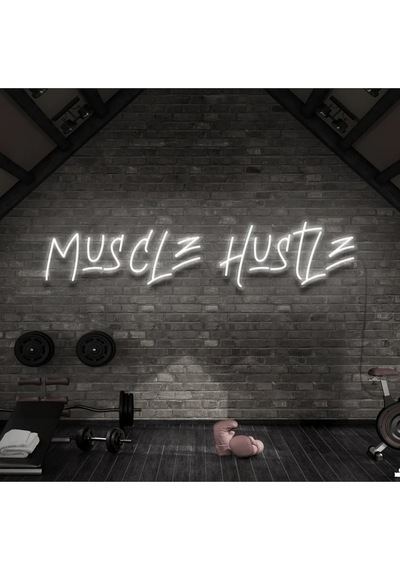 Muscle Hustle Yazılı Neon Tabela Beyaz
