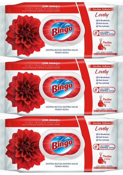 Bingo Clean Yüzey Temizlik Havlusu 96 Yaprak Lovely - Gül 3'lü Set