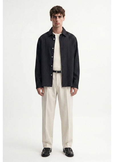 Antioch Relaxed Fit Çizgili Erkek Gömlek Siyah