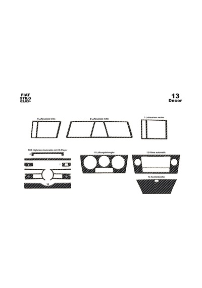 Fiat Stilo Torpido Kaplama 2003 13 Parça Karbon