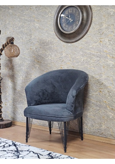 Zafir Tekli Teddy Siyah Boyalı Telli Ayak Çay Seti Koltuk Tekli Berjer , Balkon, Salon, Ofis Füme