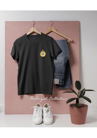 Oversize Colorful Compass For Exploration Tasarımlı Unisex T-shirt Siyah