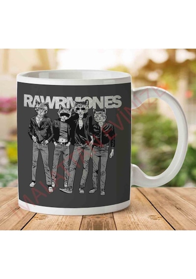 Rawrmones Cat Ramones Iki Tarafı Baskılı Kupa Bardak Çok Renkli