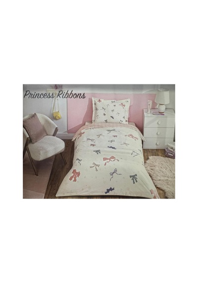 Princess Ribbons Tek Kişilik Lastikli Çarşaf Nevresim Takımı Beyaz
