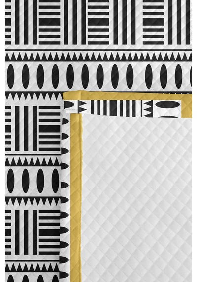 Siyah Beyaz Geometrik Modern Pike Takımı - Etnik Minimal Hardal 160x220 Cm Mevsimlik Yatak Örtüsü Haki