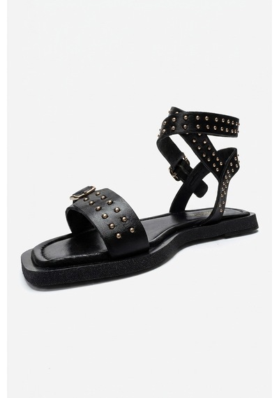 Luvishoes Carril Siyah Hakiki Deri Troklu Kadın Sandalet Siyah