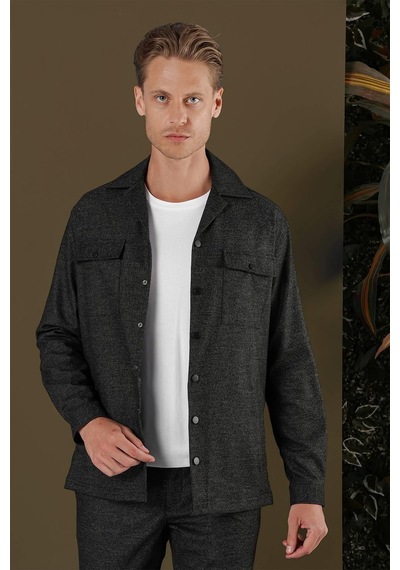 Efor G 1560 Slim Fit Siyah Klasik Gömlek Siyah