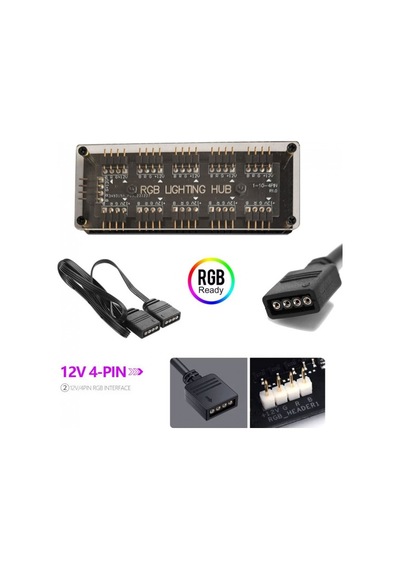 Rgb 10 Port Hub 12v 4-pin Fanlar Ve Soğutucu İçin Aura Sync Rgb Adaptörü