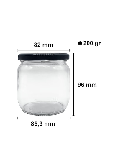 Afracam 425 Ml Metal Siyah Kapaklı Şeffaf Cam Kavanoz 10 Adet