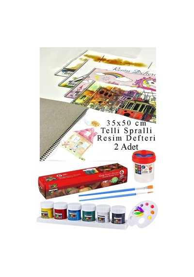 6 Renk Guaj Boya Nova Color 35x50 Cm Telli Spralli Resim Defteri Palet Resim Fırçası 15 Yaprak Guajboya Resim Defteri Çok Renkli