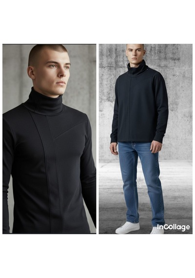 Black Steel Balıkçı Yaka Erkek Sweatshırt Siyah