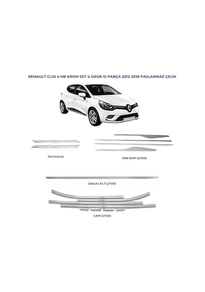 Ebal Otomotiv Renault Clio 4 Komple Krom Nikelaj Kaplama Seti 2012 Ve Üzeri