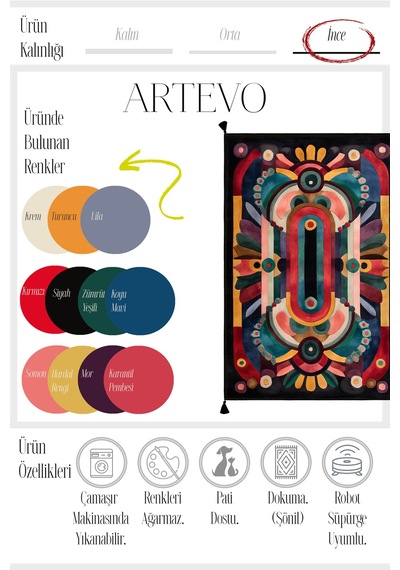 Artevo 18 Geometrik Siyah Renkli Soyut Desenli Halı Modern Mutfak Koridor Oturma Odası Salon Halısı Renkli G