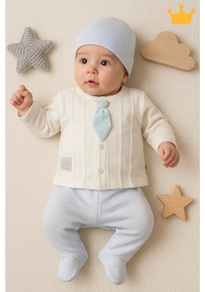 Babyhola 8 Parça Kravatlı Erkek Bebek Hastane Çıkış Seti Mavi 7061