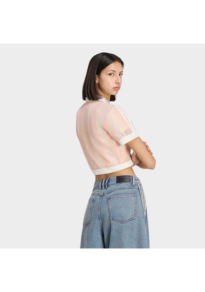 Adidas Originals Summer Glow Striped Cropped Kadın Pembe Polo Tişört Ky8140