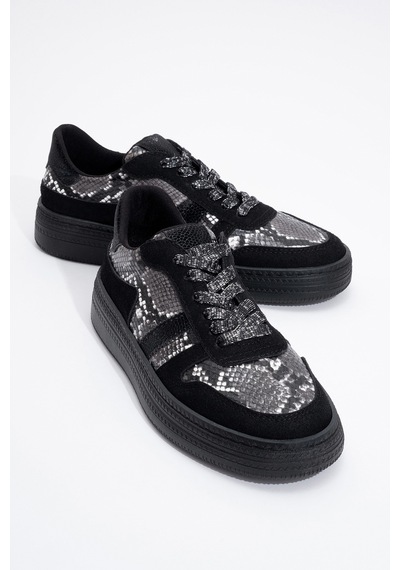 Luvishoes Luvi Shoes Rexie Siyah Desenli Simli Kadın Spor Ayakkabı Siyah