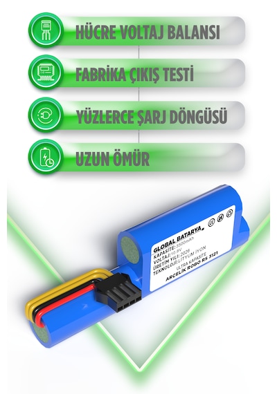 Arçelik Robo Rs 3121 Robot Süpürge Bataryası 10.8v 3500mah Li-ion Pil  Kapasite