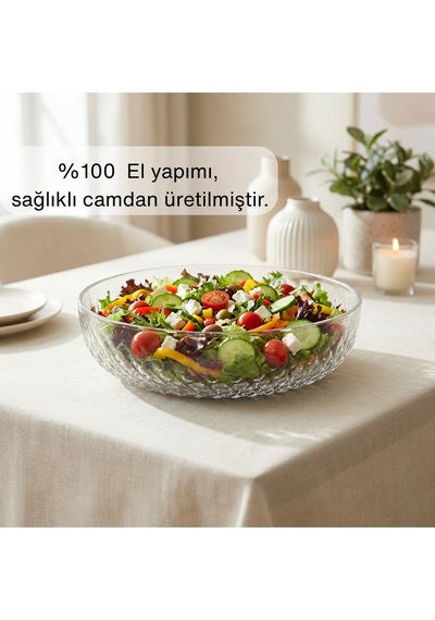 Selen Concept Mira Model El Yapımı Cam Salata ve Meyve Kasesi Tekli