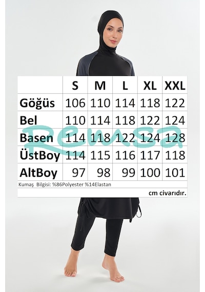 Maresiva Uzun Tam Boy Tam Kapalı Tesettür Mayo 2116 Siyah Siyah