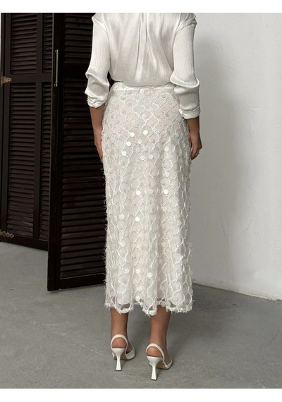 Verymoda Pul Detaylı Abiye Midi Etek F2012 Krem