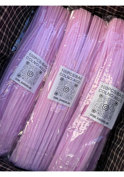 Şönil 100 Lü Pembe A023 Renk Kod 30 Cm - Yoğun Tüylü Hobi Çubuğu Tel El İşi 100 Lü Paket