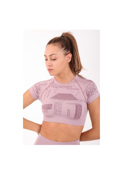 Maraton Active Slimfit Kadın Bisiklet Yaka Kısa Kol Koşu Lila Crop Top 811037 Lila