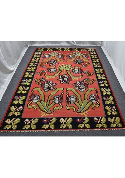 Zehra Abla Halı El Dokuma 6m2 Güllü Çiçekli Kirmen Karabağ Yün Kilim 5621