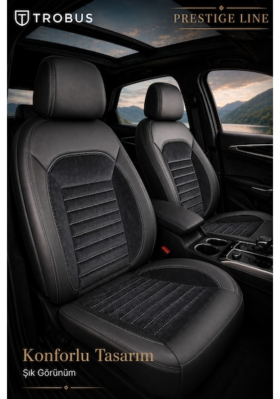 Citroen Nemo 2008-2014 Tay Tüyü Deri Detay Koltuk Kılıfı Prestige Line Siyah Beyaz