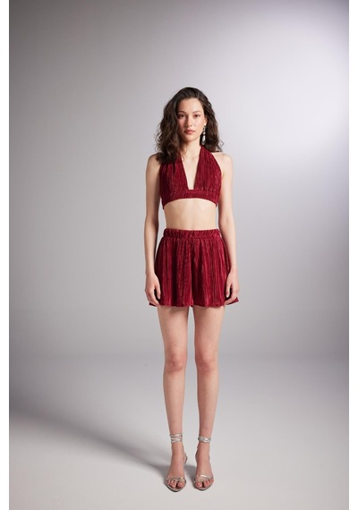 Holly Lolly Beli Lastikli Mini Comfy Şort Bordo