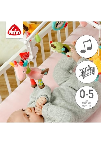 Müzik Mobil Safari - Sevimli Hayvanlı Bebek Uyku Yardımı - Bebek Mobil Müzik Kutusu Melodi - 0-5 Ay Arası Bebekler İçin Müzik Mobil Bebek Yatağı Oyuncak