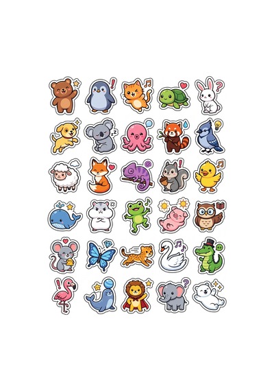 30 Adet Chibi Hayvan Sticker Seti - Laptop Defter Ve Telefon İçin Çok Renkli