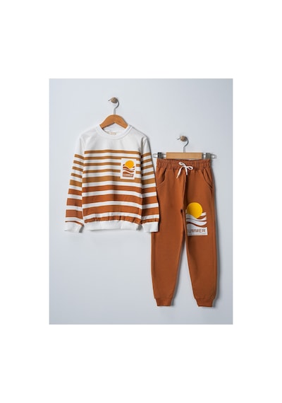 Veramoni Summer Baskılı Uzun Kollu Cepli Unisex Çocuk Alt Üst Takım Kahverengi