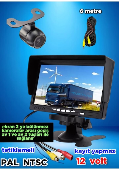 7'' Monitör + 1 Adet Kelebek Kamera Kayıt Yapmaz 12 Volt