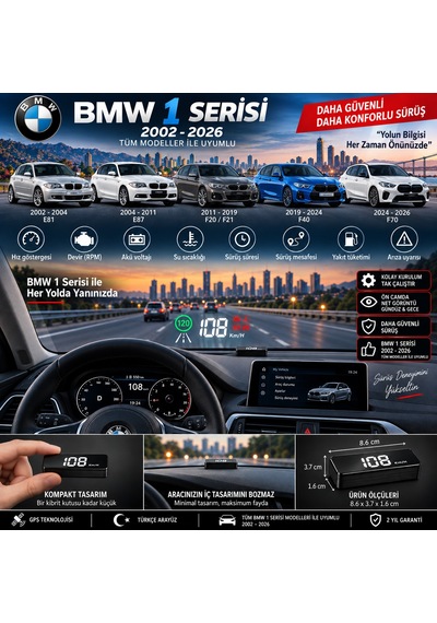 Bmw 1 Serisi 2002-2026 Modeller İçin Head Up Display Hayalet Gösterge Ekranı Ön Cam Hız Göstergesi