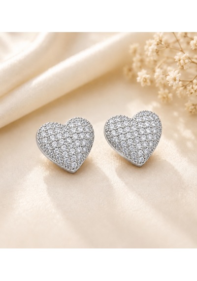 Gümüş Taş Detaylı Kalp Küpe