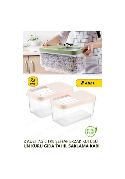 2 Adet 7,5 Litre Kg Çok Amaçlı Kuru Gıda Tahıl Mama Bakliyat Un Erzak Saklama Kabı Turuncu