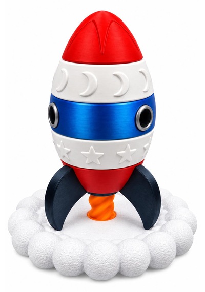 Meydora 3d Baskı Roket Dizme Oyuncağı Uzay Temalı Eğitici Çocuk Oyuncağı Spinning Rocket Stacking Toy