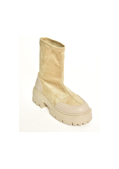 Fox Shoes T267093702 Bej Süet Kalın Tabanlı Kadın Bot Bej-süet Bej
