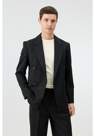 Antioch Relaxed Kruvaze Erkek Blazer Ceket Siyah