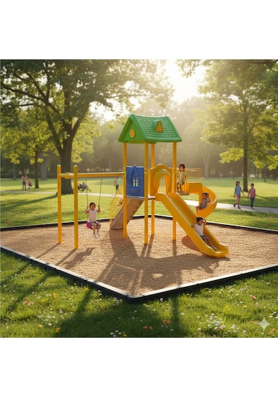 Dış Mekan Çocuk Oyun Parkı 6.5x5.5m, Ev Çatılı Model-63 Çok Renkli