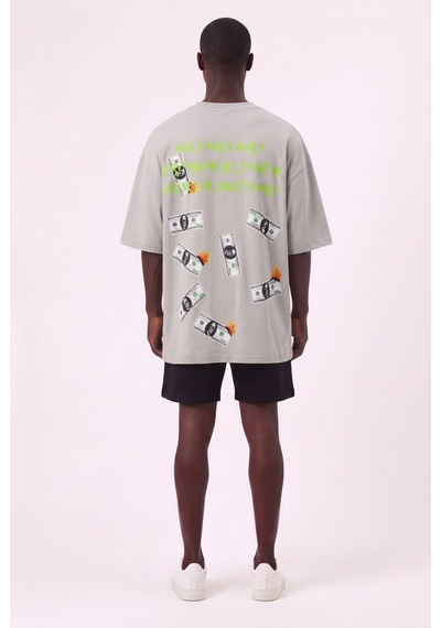 Blow Up Money Gri Oversize Erkek T-shirt 142874 SİYAH